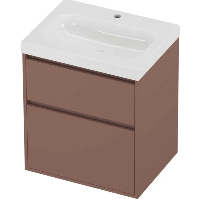 Proline Haga Badmeubelset Polystone Mezza 1 Kraangat Greeploos 60x46x73 cm Glans Wit Beauty Blush Rosé Goud