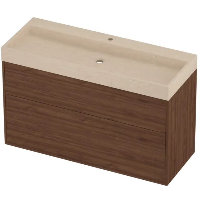 Proline Evoli Badmeubelset Hardsteen Loft 1 Gat 120x46x75 cm Sand Stone Indian Walnut Houtlook