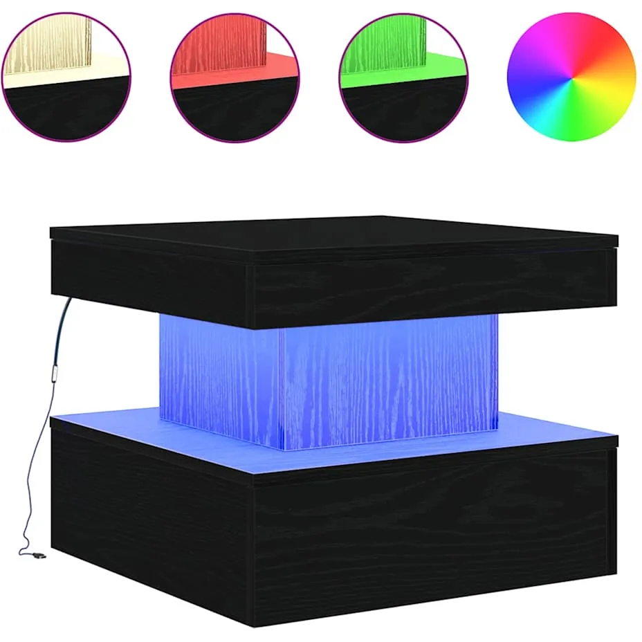 vidaXL Salontafel met LED-verlichting 50x50x40 cm zwart eikenkleurig