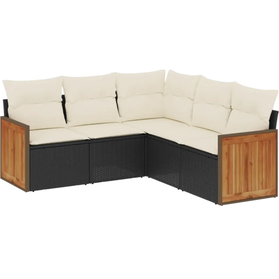 vidaXL 5-delige Loungeset met kussens poly rattan zwart