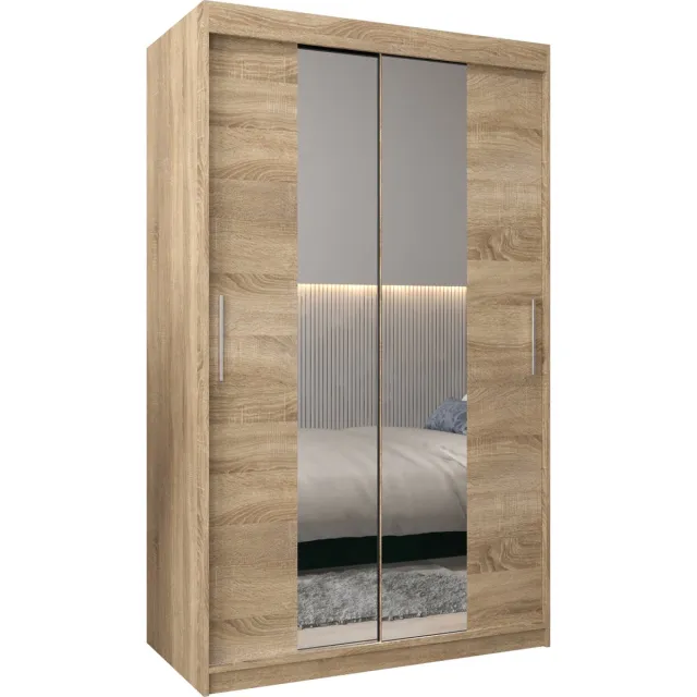 InspireME Kledingkast met 2 schuifdeuren, Modern-stijl, Kledingkast met planken (BxHxD): 120x200x62 - TORM I 120 Sonoma Eik