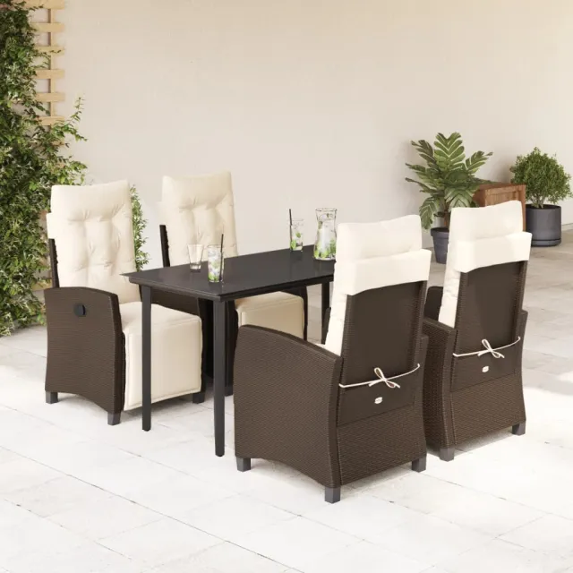 vidaXL 5-delige Tuinset met kussens poly rattan bruin, foto 2