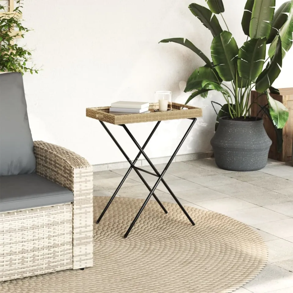 vidaXL Dienbladtafel inklapbaar 65x40x75 cm poly rattan beige, foto 3