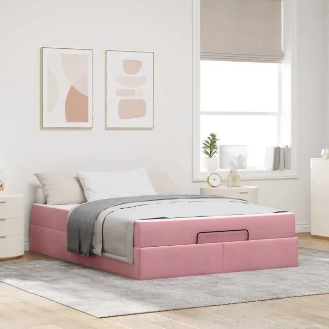 vidaXL Bedframe met matras 2 st Roze Fluweel