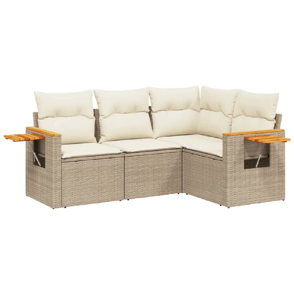 vidaXL 4-delige Loungeset met kussens poly rattan beige, foto 3