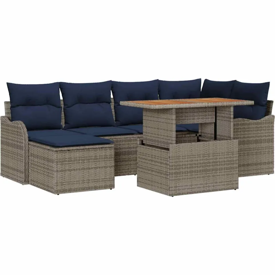 vidaXL Tuin Sofa Set 7 st grijs en marineblauw, foto 4