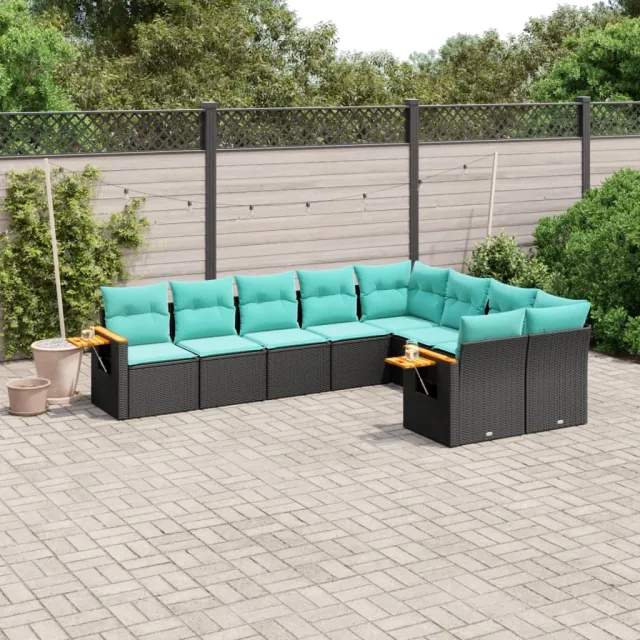 vidaXL 9-delige Loungeset met kussens poly rattan zwart, foto 2
