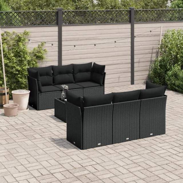 vidaXL 7-delige Loungeset met kussens poly rattan zwart, foto 2