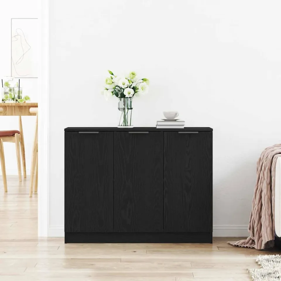 vidaXL Dressoir Zwart Eiken 90,5 x 30 x 70 cm Bewerkt hout, foto 4