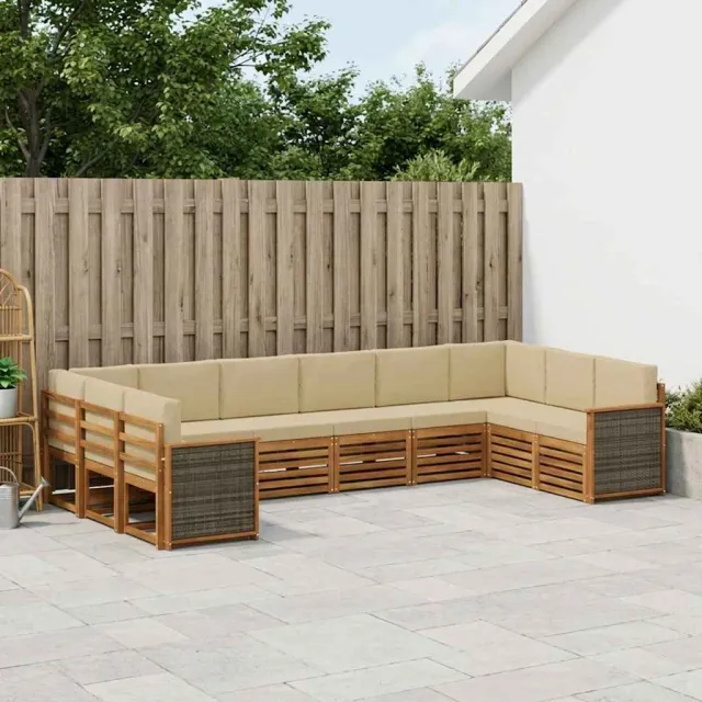 vidaXL Buiten bankenset 10 st 10-zits Natuurlijk en Beige Bruin
