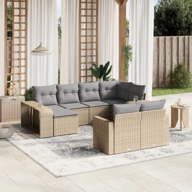 vidaXL 10-delige Loungeset met kussens poly rattan beige, foto 2