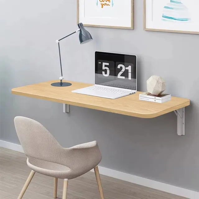 CreateEcom Opklapbare tafel - Klaptafel - Bureau - Vouwtafel - voor aan de muur - afgeronde hoeken - ruimtebesparend - 60×300cm - Hout