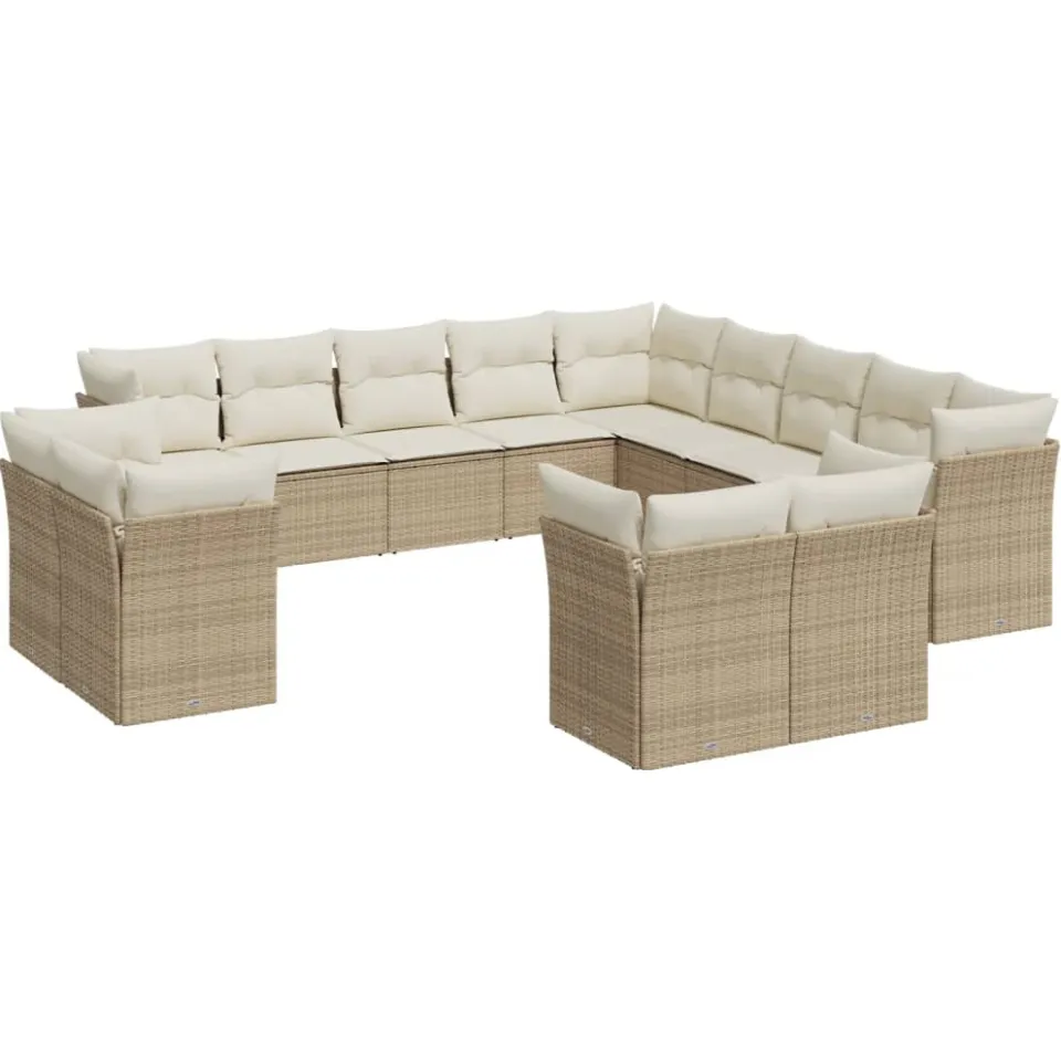 vidaXL 13-delige Loungeset met kussens poly rattan beige