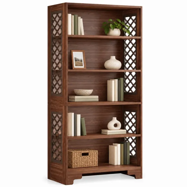 DMG Supply Boekenkast met Achterwand - Open Kast - Boekenrek met 5 Lagen - Donkerbruin - 80 x 30 x 180 cm