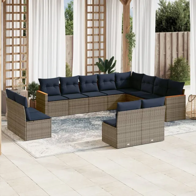 vidaXL 12-delige tuinbankset met kussens, grijs polyrotan, foto 2
