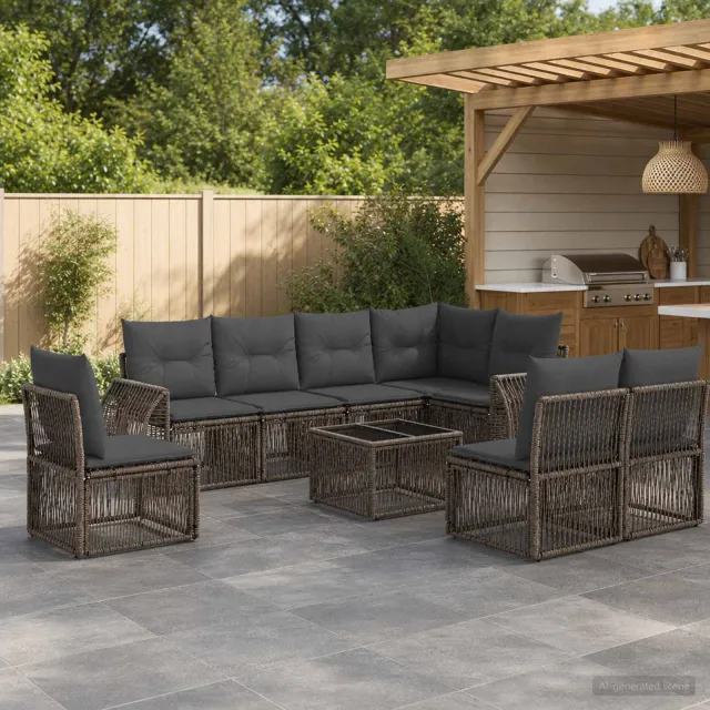 vidaXL Tuinbankenset 9 st Grijs en Donkergrijs poly rattan, foto 2