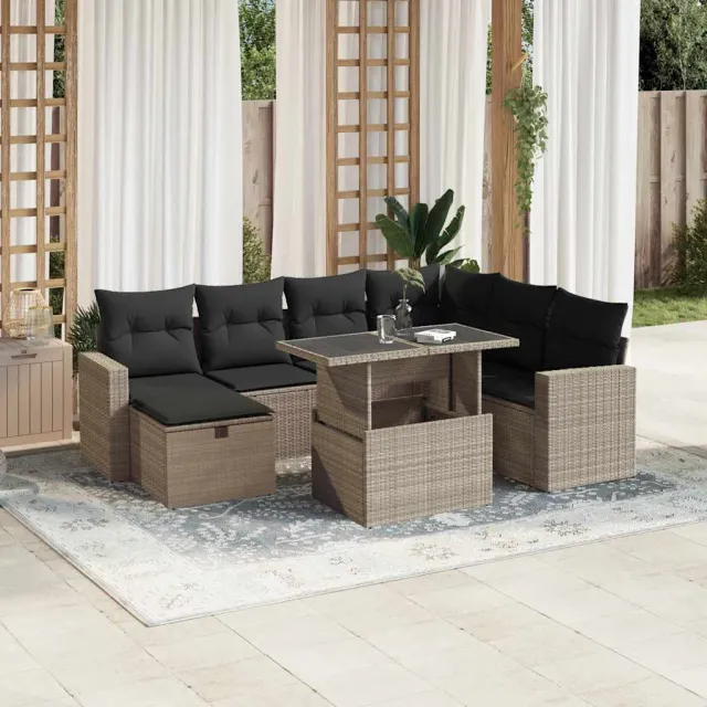 vidaXL 8-delige Loungeset met kussens poly rattan lichtgrijs grijs, foto 2