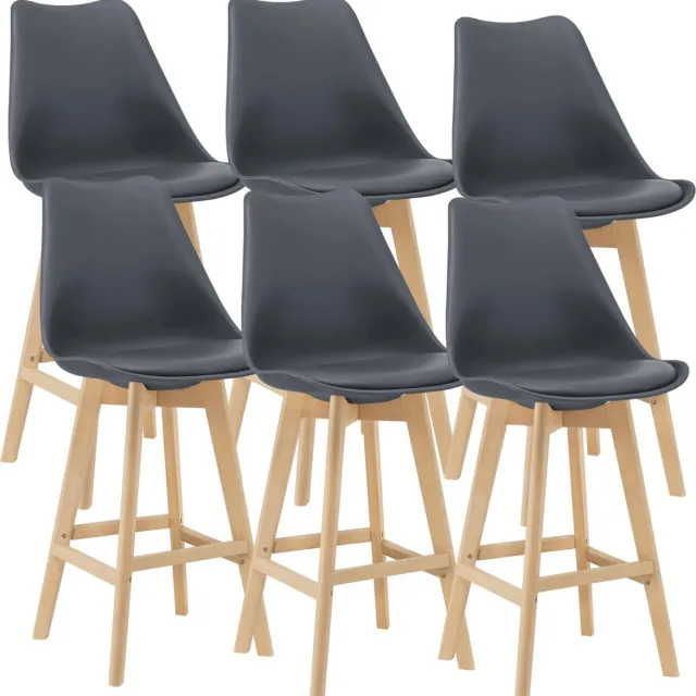 en.casa Barkruk set van 6 kunstleer en beuken 105x48x58 cm grijs