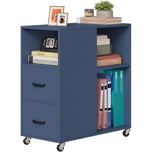 Happiq Rolcontainer voor Kantoor - Blauw - Met Laden en Planken