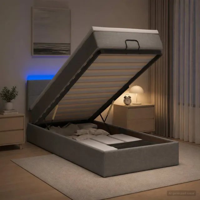 vidaXL Ottoman Bed met Matrassen en LED Lichtgrijs 80 x 200 cm Stof