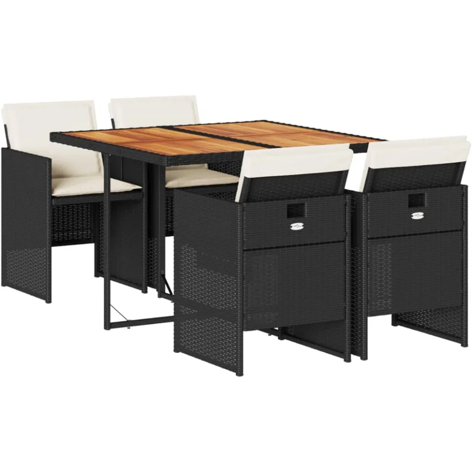 vidaXL 5-delige Tuinset met kussens poly rattan zwart