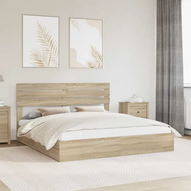 vidaXL Opslag bed met lade Sonoma Eiken 180 x 200 cm Bewerkt hout Bruin
