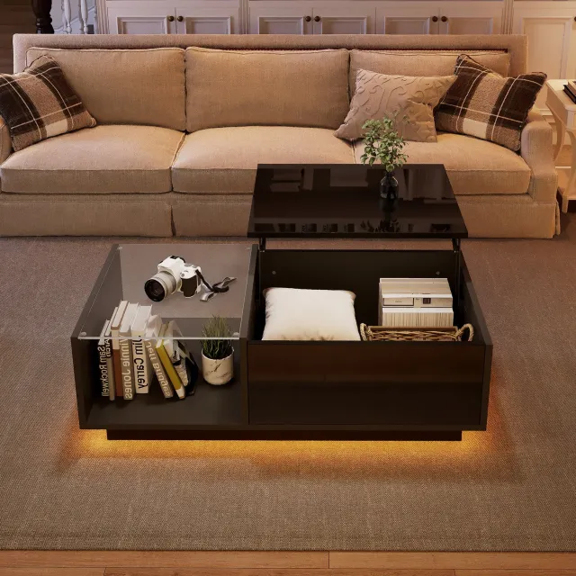 CHICFURN Salontafel - hoogteverstelbaar - opklapbaar blad - zwart