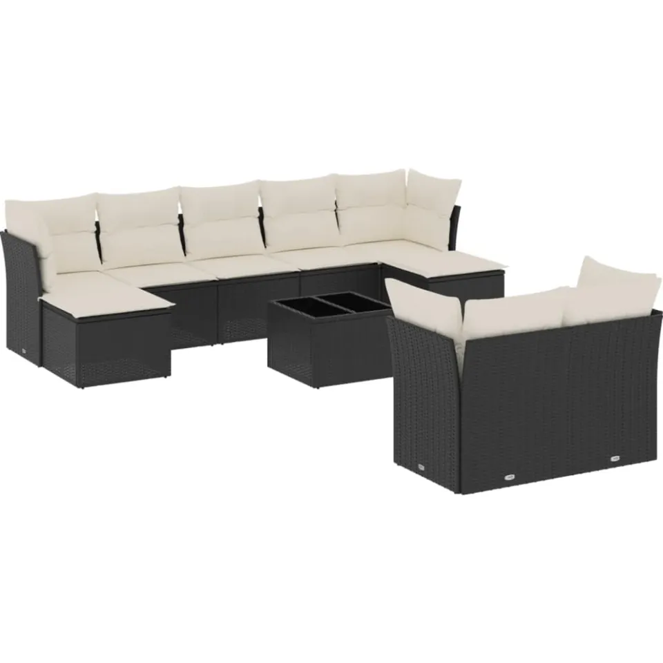 vidaXL 10-delige Loungeset met kussens poly rattan zwart, foto 3