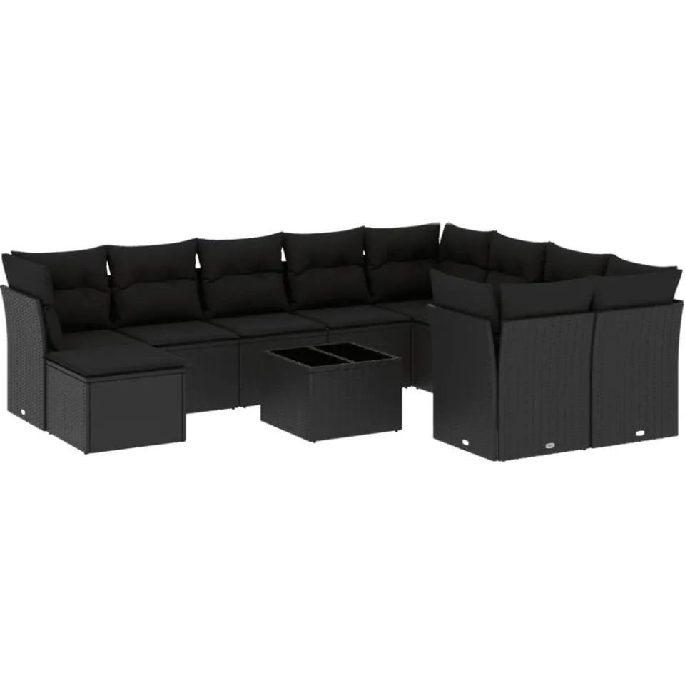 vidaXL 11-delige Loungeset met kussens poly rattan zwart, foto 3