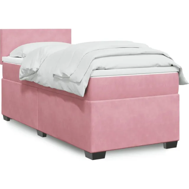 vidaXL Boxspring met matras fluweel roze 90x200 cm