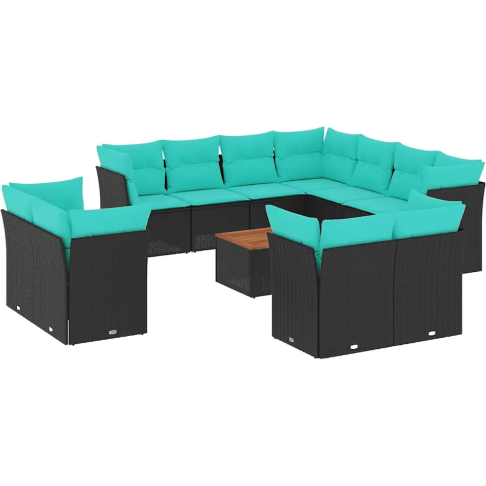 vidaXL 12-delige Loungeset met kussens poly rattan zwart, foto 3
