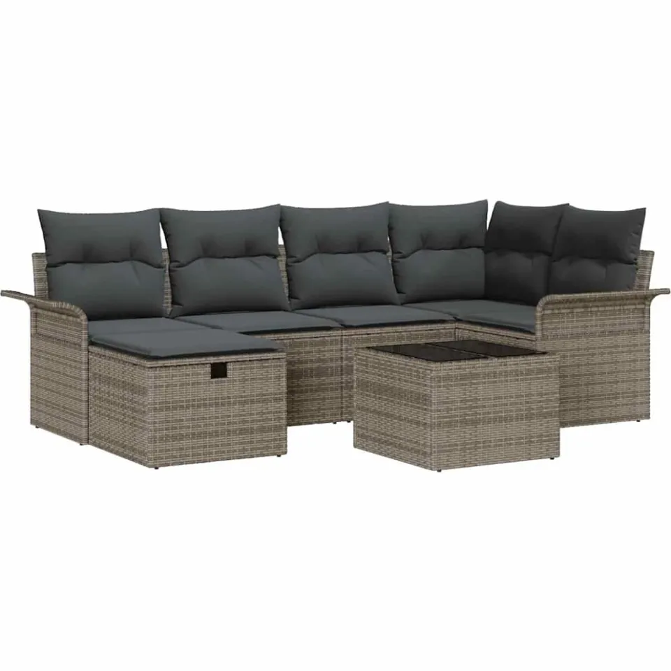 vidaXL Tuin Sofa Set 7 st Poly riet Bruin