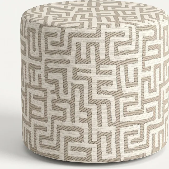 Mörgenn Poef Maze Lin Beige - Ronde Poef en Voetenbank - Jacquard Labyrint - 80x80x30 cm