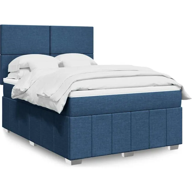 vidaXL Boxspring met matras stof blauw 140x190 cm