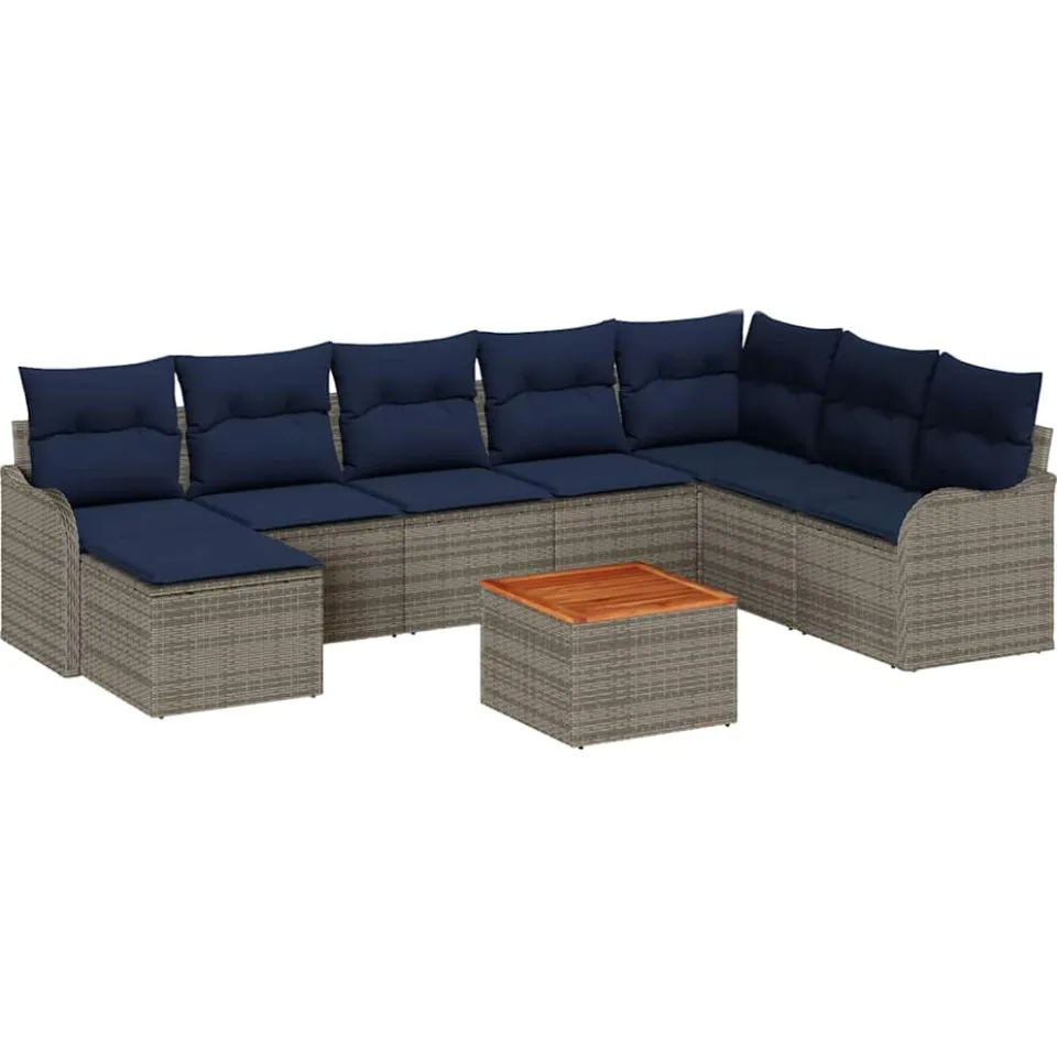 vidaXL Tuinbankenset 9 st Grijs poly rattan