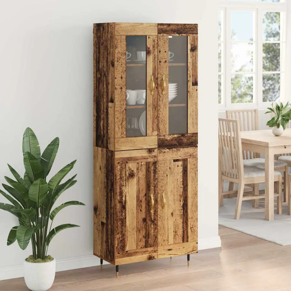 vidaXL Hoge kast 2 st Oudhout 69,5 x 34 x 180 cm Bewerkt hout bruin, foto 4