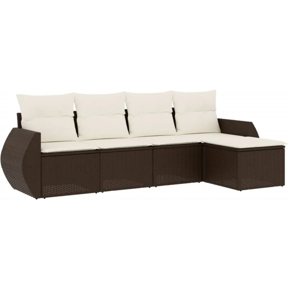vidaXL 5-delige Loungeset met kussens poly rattan bruin, foto 3