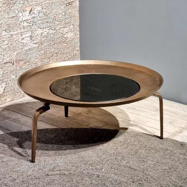 Benoa Salontafel Fenna Rond Messing & marmer 97 cm - Brass/zwart