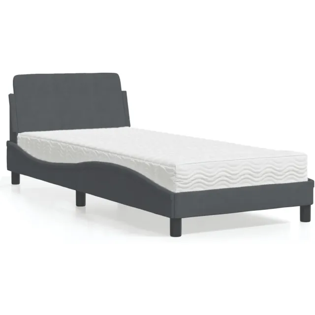 vidaXL Bed met matras "Dover" fluweel donkergrijs 90x190 cm