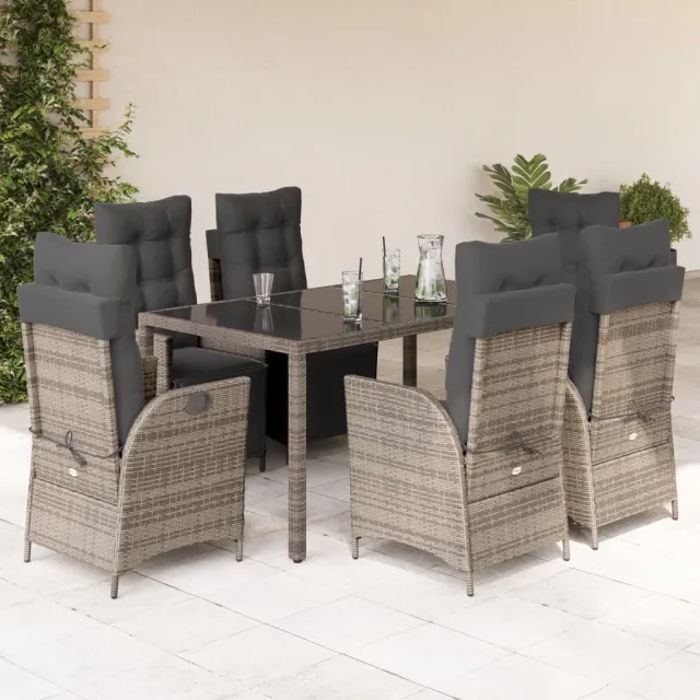 vidaXL 7-delige Tuinset met kussens poly rattan grijs, foto 2