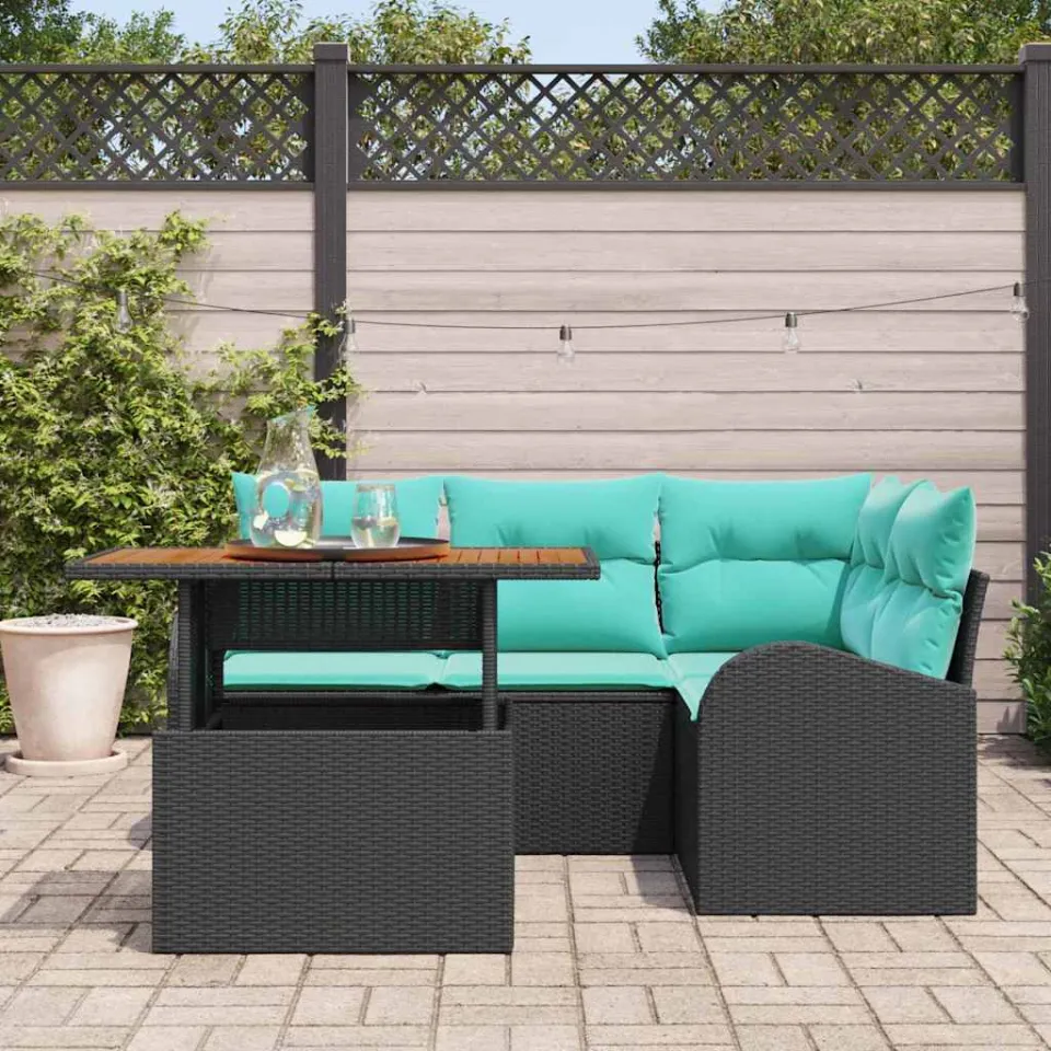 vidaXL Tuin Sofa Set 5 st Zwart Poly riet, foto 3