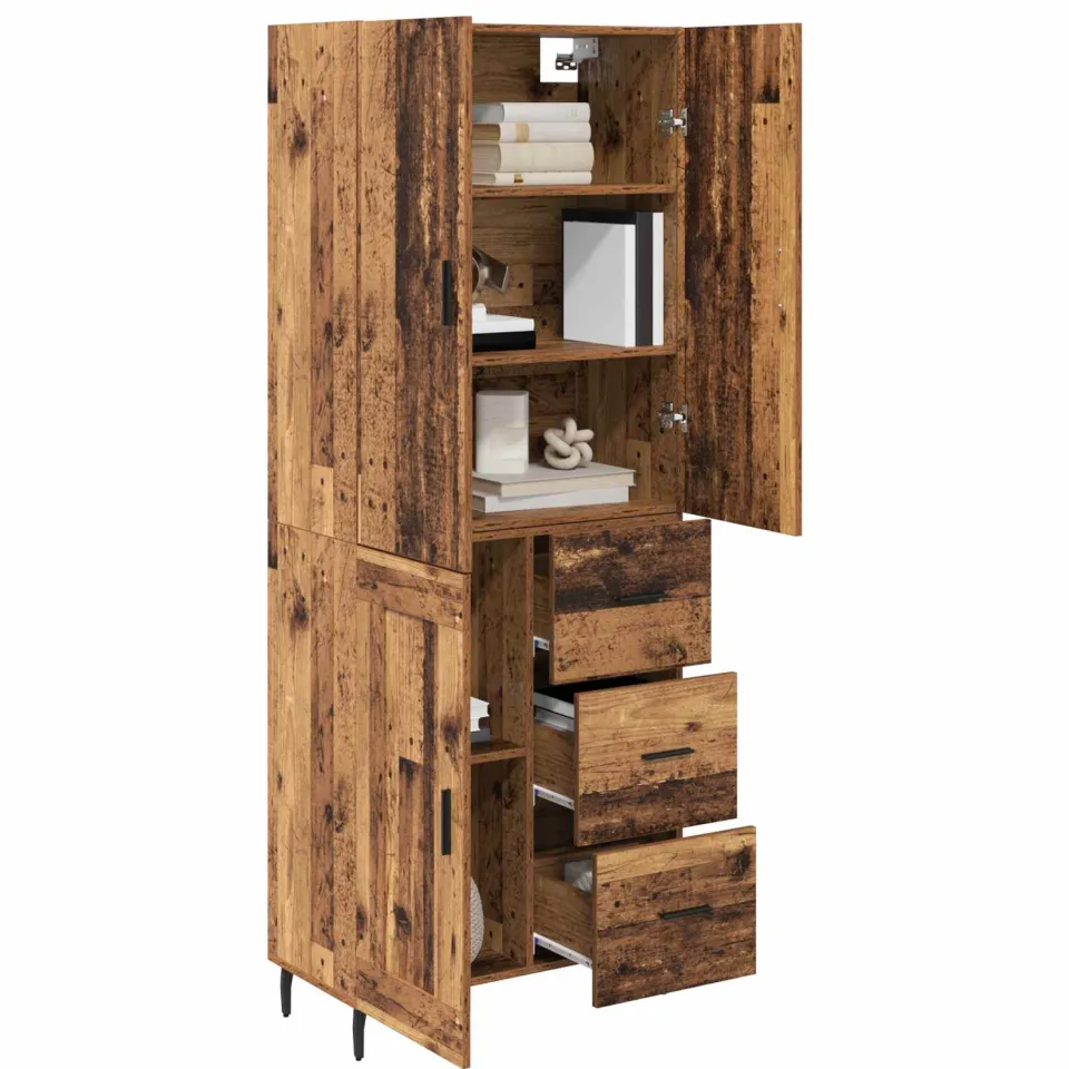 vidaXL Hoge kast 2 st Oud Hout 69,5 x 34 x 180 cm Bewerkt hout Bruin