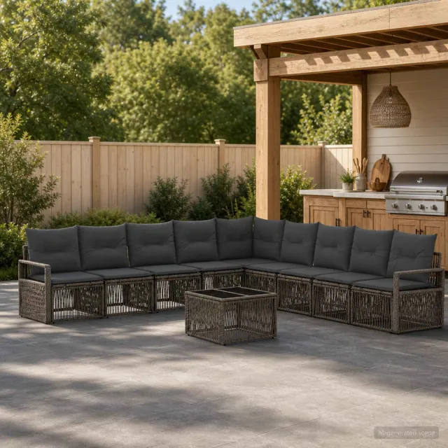 vidaXL Tuinbankenset 10 st Grijs poly rattan, foto 2