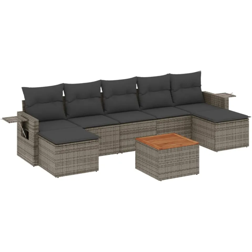 vidaXL 8-delige Loungeset met kussens poly rattan grijs, foto 3