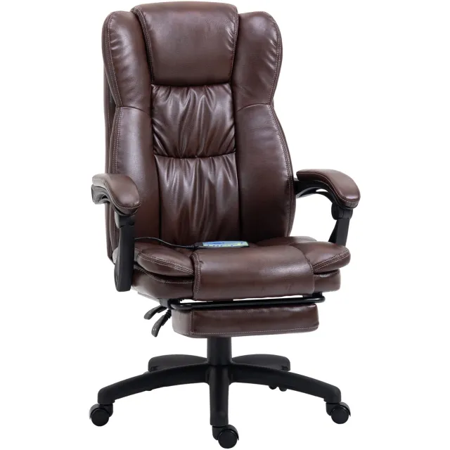 Vinona Massagebureaustoel - 6-punts vibratiemassage - Met voetensteun - In hoogte verstelbaar - Kunstleer - 68,5 x 68,5 x 113-121 cm - Bruin