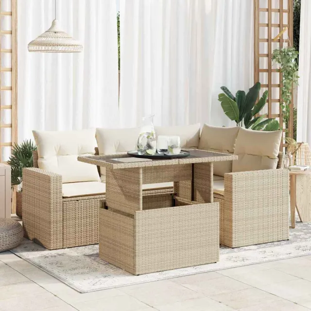 vidaXL 5-delige Loungeset met kussens poly rattan beige, foto 2