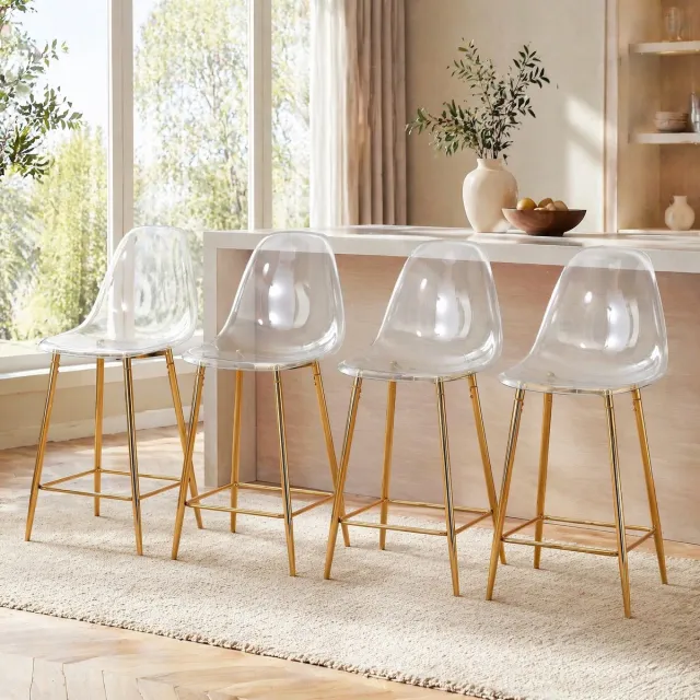 MODENUIT Barkruk 51 x 45 x 102 cm - Transparant Met Rugleuning - Voor Keuken En Bar - Kunststof Goud