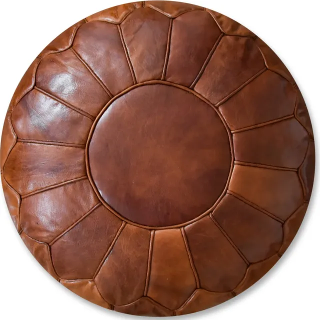 Poufs&Pillows Poef Rond (XL) - Honing Bruin - Poef Leer - Handgemaakt - Ø60 x 35cm - Gevuld geleverd - Poufs&Pillows