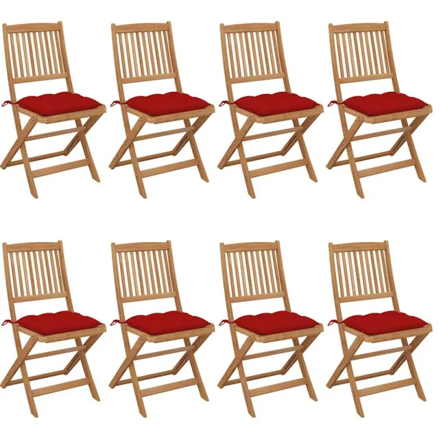 vidaXL Inklapbare stoelen 8 st met kussens massief acaciahout rood