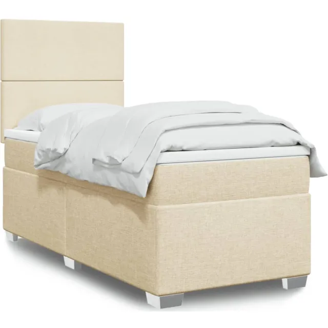 vidaXL Boxspring met matras stof crèmekleurig 90x200 cm